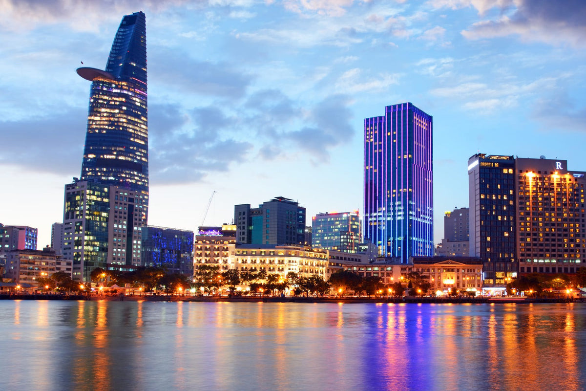 Ho Chi Minh City skyline on the Saigon River at dusk