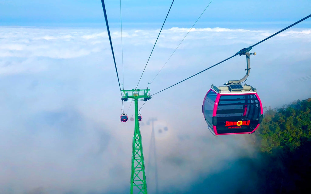 Cable car ride up to Ba Na Hills above the clouds
