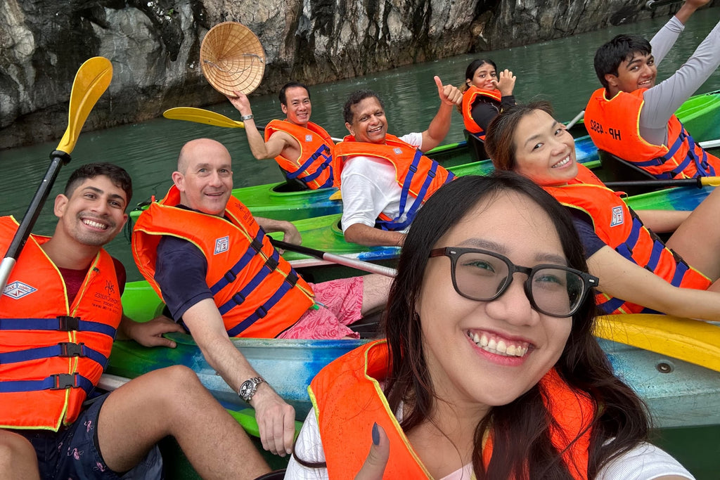 Connek Trip guests kayaking in Ha Long Bay