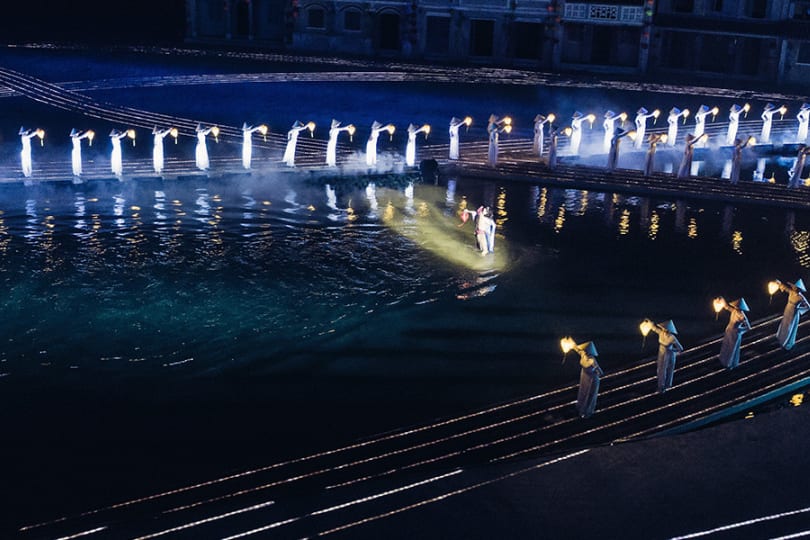 The riverside stage of the Hoi An Memories Show at night