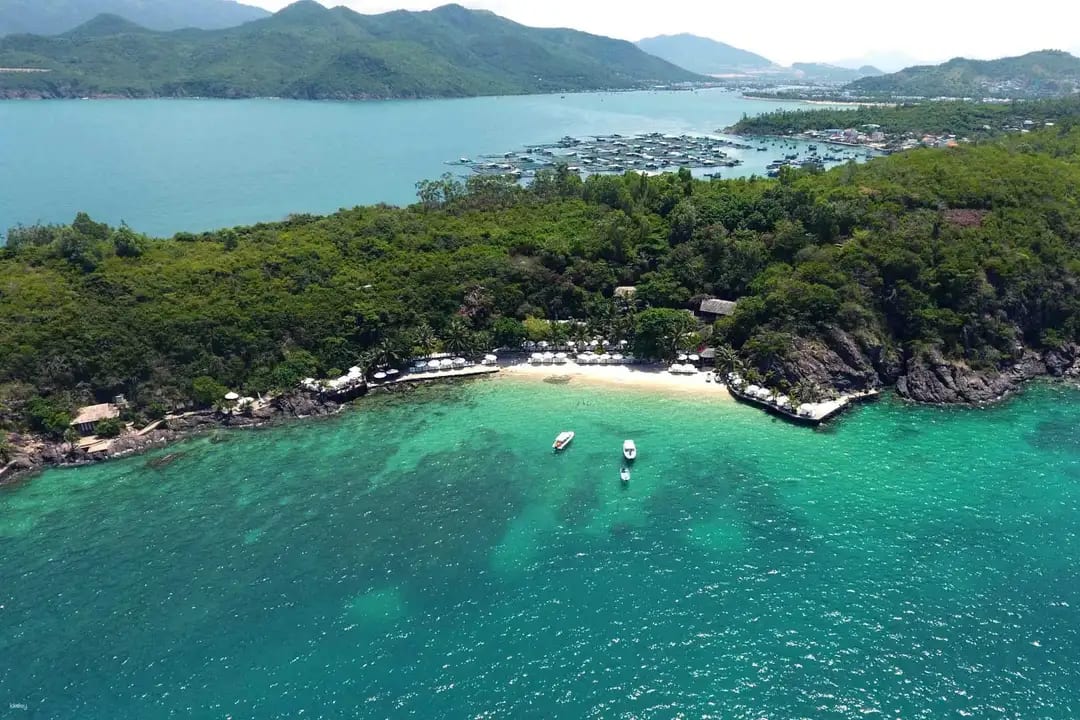 Island coast and fishing village in Nha Trang Bay