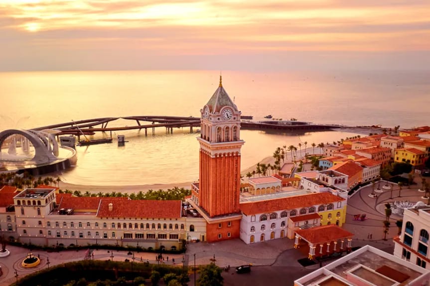 Sunset Town and the clock tower in south Phu Quoc