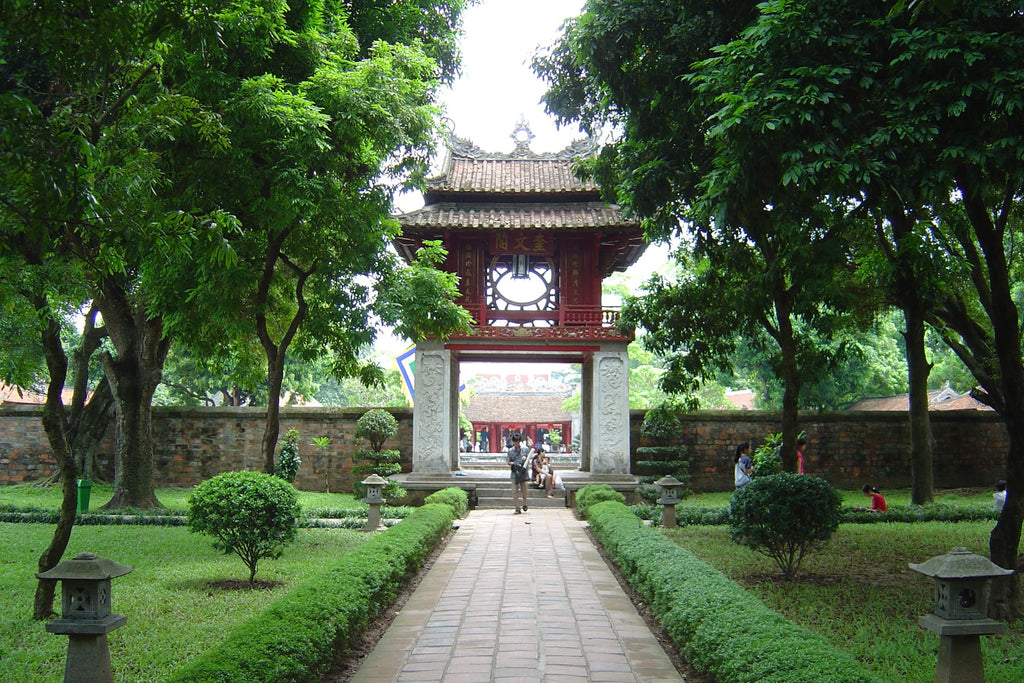 Temple of Literature gate and garden in Hanoi